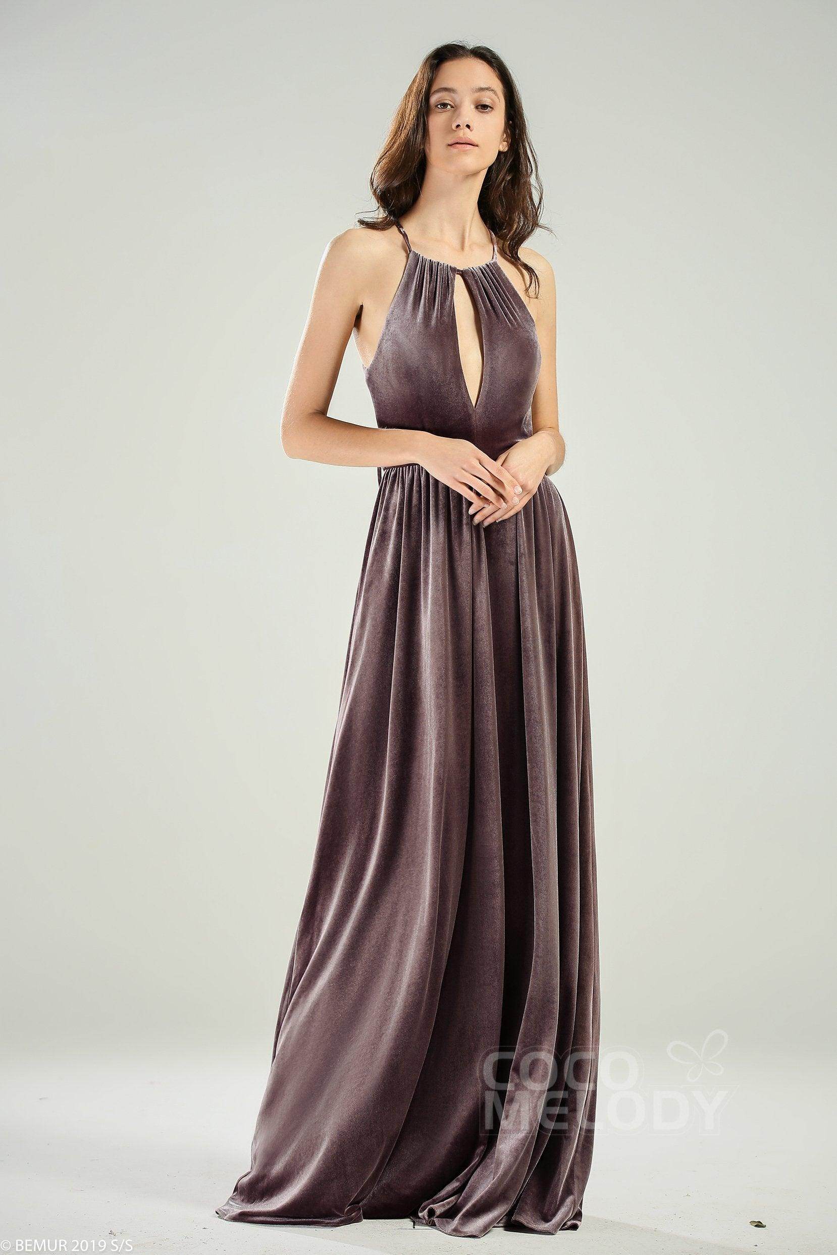 A-Line Floor Length Velvet Bridesmaid Dress CB0647 - COCOMELODY